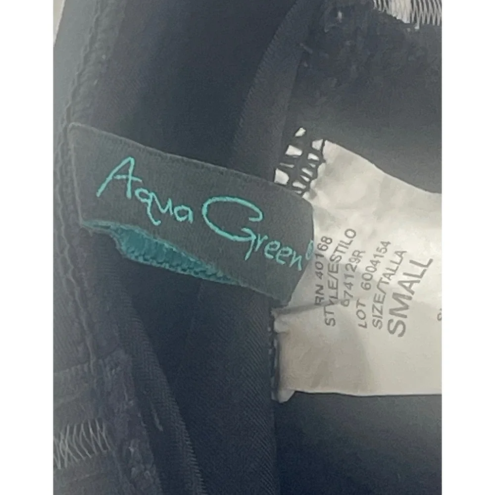 Aqua Green One Piece Swimsuit‎ Tummy Control Ruched Black Lined Size Small